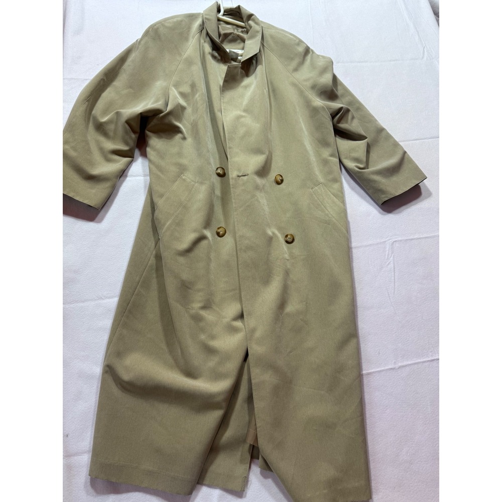 Talbots Vintage Khaki Tan Trench Coat Double Breasted Duster Jacket Womens 16